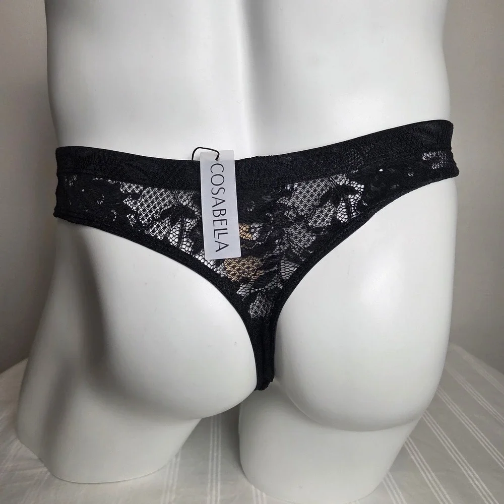 Cosabella Mens Black Floral Lace Thong Underwear Low Rise T-Back Intimates